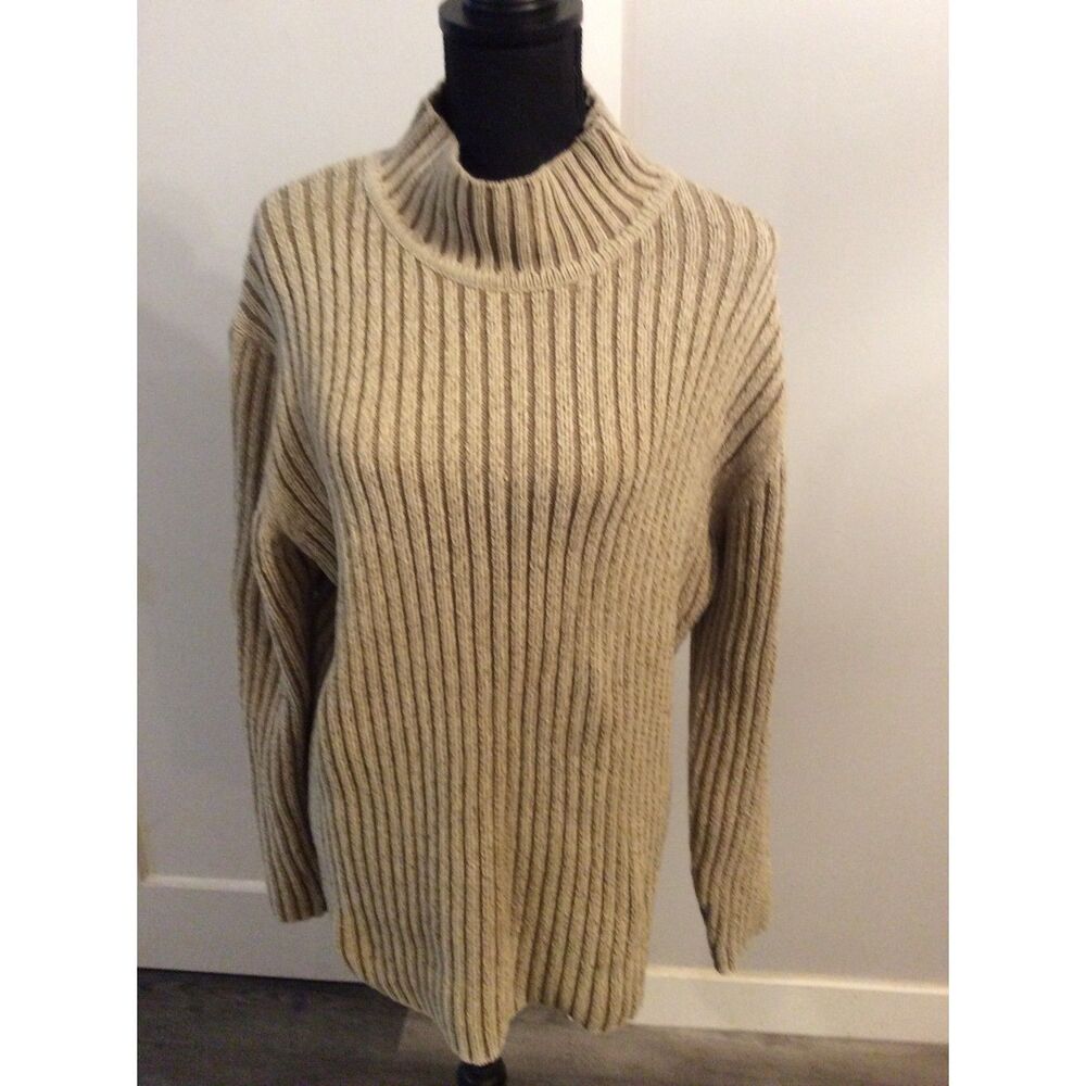 Unionbay Men's Beige Large Mock Neck Sweater Rib 90s Pullover Wool Blend